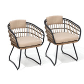Pellebant Rattan Outdoor Patio Dining Chairs Set of 2 with Cushions and Armrests
