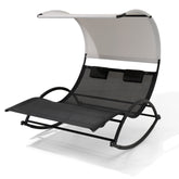 Pellebant Outdoor Double Sun Bed Chaise Lounge Chair Rocking Bed with Sun Shade & Wheels