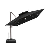Pellebant 13x10ft Aluminum Crank Cantilever Patio Umbrella with Lights with Base