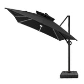 Pellebant 13 x 10 ft Aluminum Double Top Cantilever Patio Umbrella with LED Strip Lights and Base Options