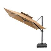 Pellebant 11 x 11 ft Aluminum Double Top Crank Cantilever Patio Umbrella with LED Strip Lights and Base Options