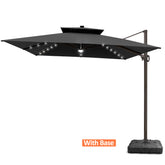 Pellebant 11 x 11 ft Aluminum Double Top Cantilever Patio Umbrella with LED Lights and Base Options