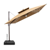 Pellebant 11x11ft Aluminum Double Top Crank Cantilever Patio Umbrella with Lights with Base