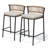 Outdoor Patio Bar Stool Set of 2 with Cushion and Rattan Back