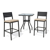 3-Piece Metal Frame Outdoor Bar Set with Glass Top and Umbrella Hole