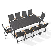 Pellebant Aluminum Outdoor Patio Dining Table with Umbrella Hole and Outdoor Folding Dining Chair with Textilene Seat and Teak Armrests