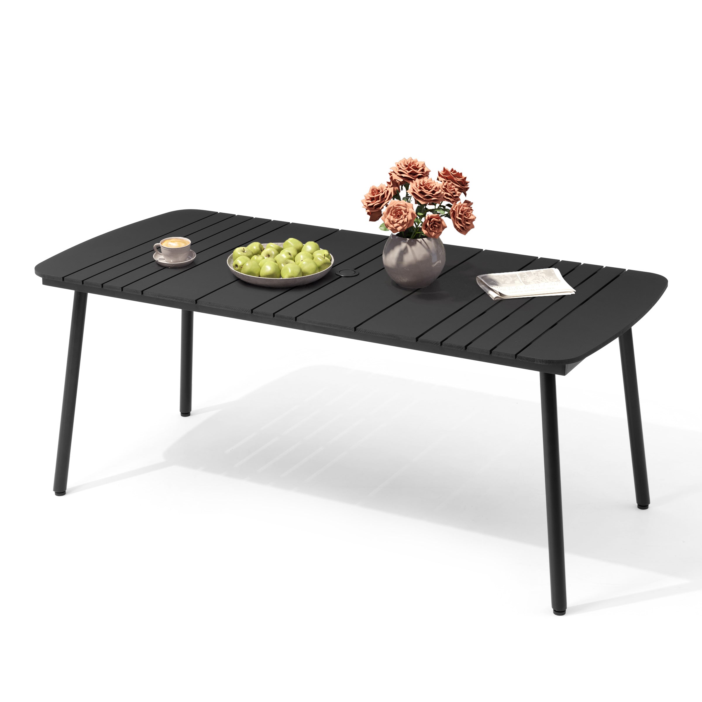 aluminum patio dining table with umbrella hole Pellebant 71 x 33 in. Aluminum Rectangle Outdoor Patio Dining Table with Umbrella Hole