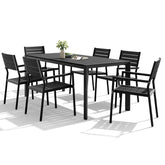 Pellebant Rectangular Aluminum Outdoor Dining Table with Umbrella Hole with Outdoor Stackable Dining Chair