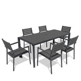 Rectangular Aluminum Outdoor Dining Table with Umbrella Hole and Stackable Chairs Set