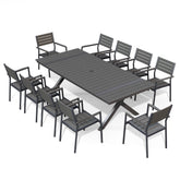 Pellebant Rectangular Aluminum Outdoor Dining Table with Umbrella Hole Outdoor with Stackable Dining Chair