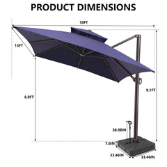 13 x 10 ft. Aluminum Double Top Cantilever Patio Umbrella with Base Options