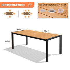 Aluminum Outdoor Patio Dining Table with Umbrella Hole