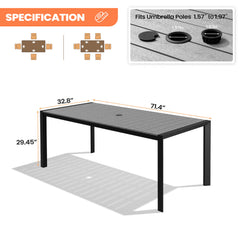 Aluminum Outdoor Patio Dining Table with Umbrella Hole