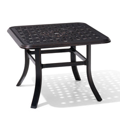 Black Square Cast Aluminum Outdoor Side Table with Umbrella Hole