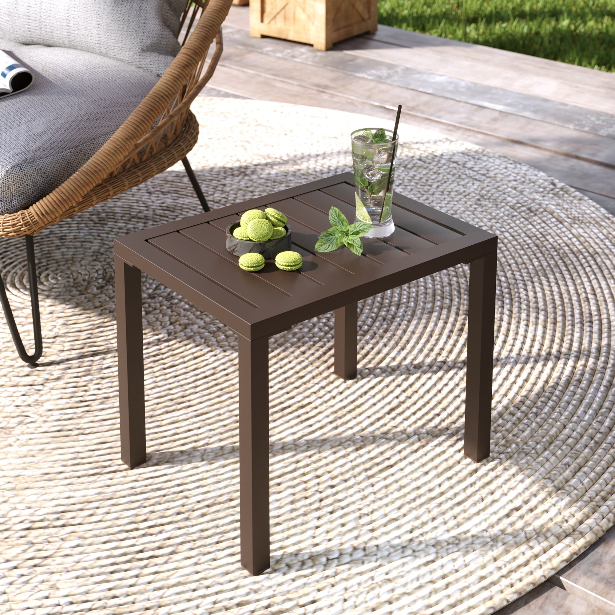 Pellebant Aluminum Rectangular Patio Side Table, Small Outdoor Bistro Coffee Table
