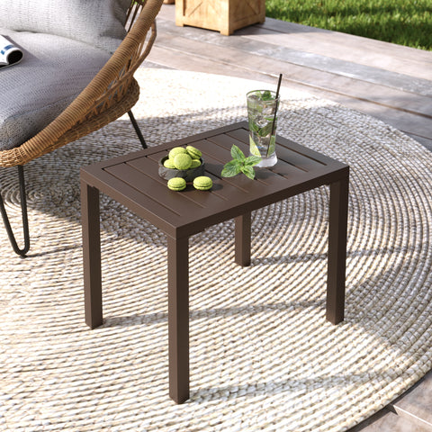 Pellebant Aluminum Rectangular Patio Side Table, Small Outdoor Bistro Coffee Table