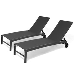 Steel Outdoor Adjustable Chaise Lounge Chairs with Wheels, Set of 2