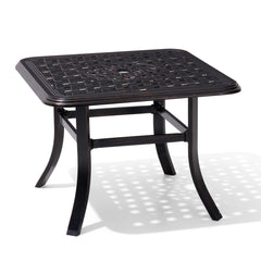 Black Square Cast Aluminum Outdoor Side Table with Umbrella Hole