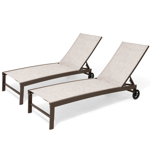 Pellebant Aluminum Outdoor Adjustable Chaise Lounge Chair Set of 2 with Wheels