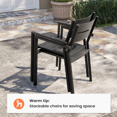 Gray Aluminum Stackable Outdoor Dining Chairs with Armrests, Set of 2