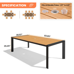 Aluminum Outdoor Patio Dining Table with Umbrella Hole