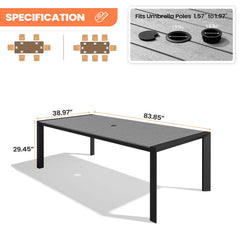 Aluminum Outdoor Patio Dining Table with Umbrella Hole