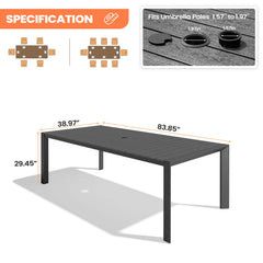 Aluminum Outdoor Patio Dining Table with Umbrella Hole
