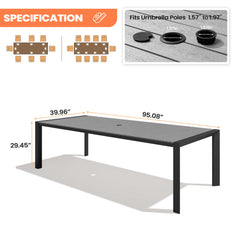 Aluminum Outdoor Patio Dining Table with Umbrella Hole