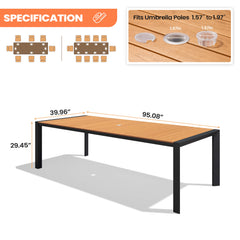 Aluminum Outdoor Patio Dining Table with Umbrella Hole
