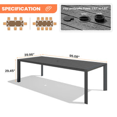 Aluminum Outdoor Patio Dining Table with Umbrella Hole