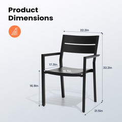 Gray Aluminum Stackable Outdoor Dining Chairs with Armrests, Set of 2