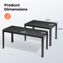 46–64 x 28 in. Expandable Aluminum Rectangular Outdoor Patio Dining Table