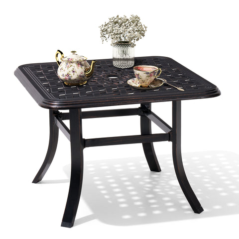 Pellebant Black Square Cast Aluminum Outdoor Side Table with Umbrella Hole