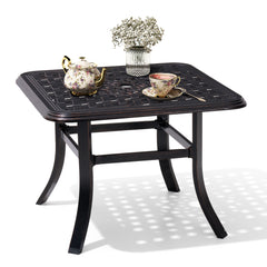 Black Square Cast Aluminum Outdoor Side Table with Umbrella Hole