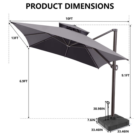 13 x 10 ft. Aluminum Double Top Cantilever Patio Umbrella with Base Options