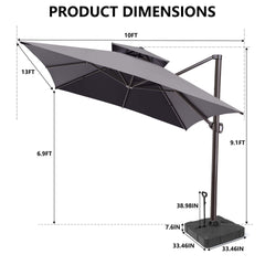 13 x 10 ft. Aluminum Double Top Cantilever Patio Umbrella with Base Options