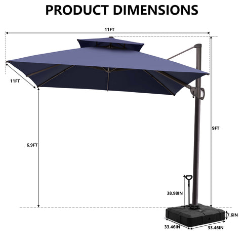 11 x 11 ft. Aluminum Double Top Cantilever Patio Umbrella with Base Options
