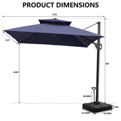 11 x 11 ft. Aluminum Double Top Cantilever Patio Umbrella with Base Options