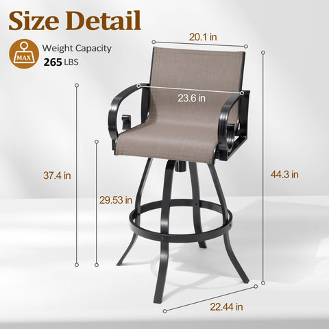 Pellebant Aluminum Outdoor Swivel Bar Stools Set of 2 with Sunbrella Cushions