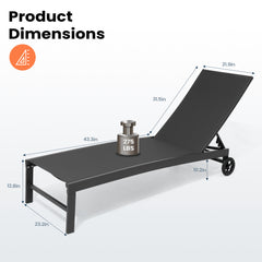Steel Outdoor Adjustable Chaise Lounge Chairs with Wheels, Set of 2