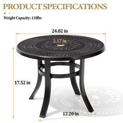 24 in. Round Cast Aluminum Outdoor Side Table with Umbrella Hole