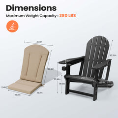 HDPE Adirondack Chair with Cup Holder & 50 x 20 in. High Back Outdoor Cushion
