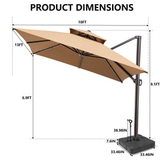 13 x 10 ft. Aluminum Double Top Cantilever Patio Umbrella with Base Options