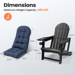 HDPE Adirondack Chair with Cup Holder & 50 x 20 in. Outdoor Cushion