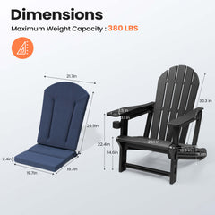 HDPE Adirondack Chair with Cup Holder & 50 x 20 in. High Back Outdoor Cushion