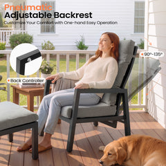 Adjustable Outdoor Reclining Chair with Ottoman & Cushions