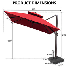 13 x 10 ft. Aluminum Double Top Cantilever Patio Umbrella with Base Options
