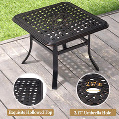 Black Square Cast Aluminum Outdoor Side Table with Umbrella Hole