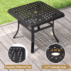 Black Square Cast Aluminum Outdoor Side Table with Umbrella Hole