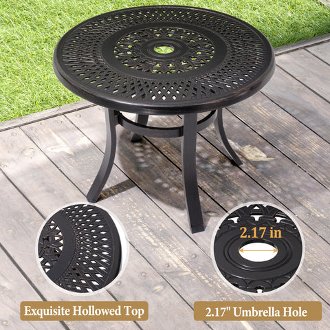 Pellebant 24 in. Cast Aluminum Round Outdoor Side Table with Umbrella Hole